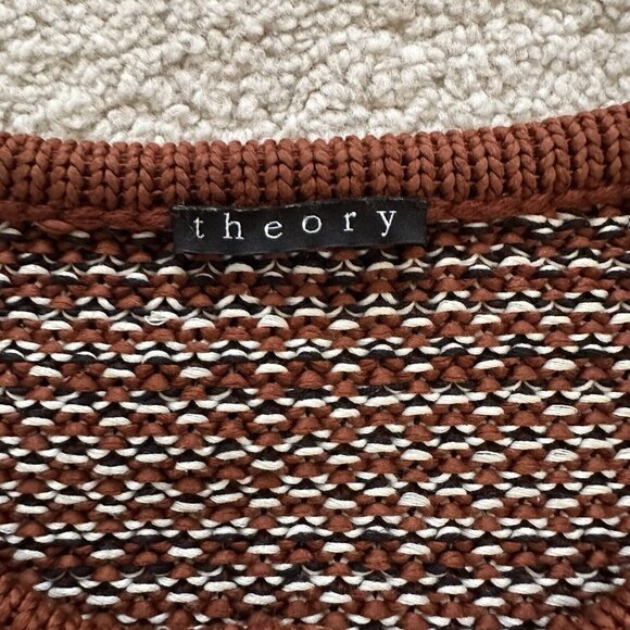 Theory Sweater Women’s XS Brown & White Knit Button Up Cardigan No Size Tag - Picture 5 of 9